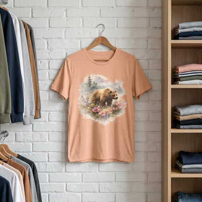 Bear Illustration T-Shirt, Mountain Nature Scene, product photo, Alaska-inspired and nature-inspired Alaska graphic tee by Evernorth Design