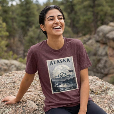 Postcard Stamp Tee, Alaska National Park, product photo, Alaska graphic tee by Evernorth Design