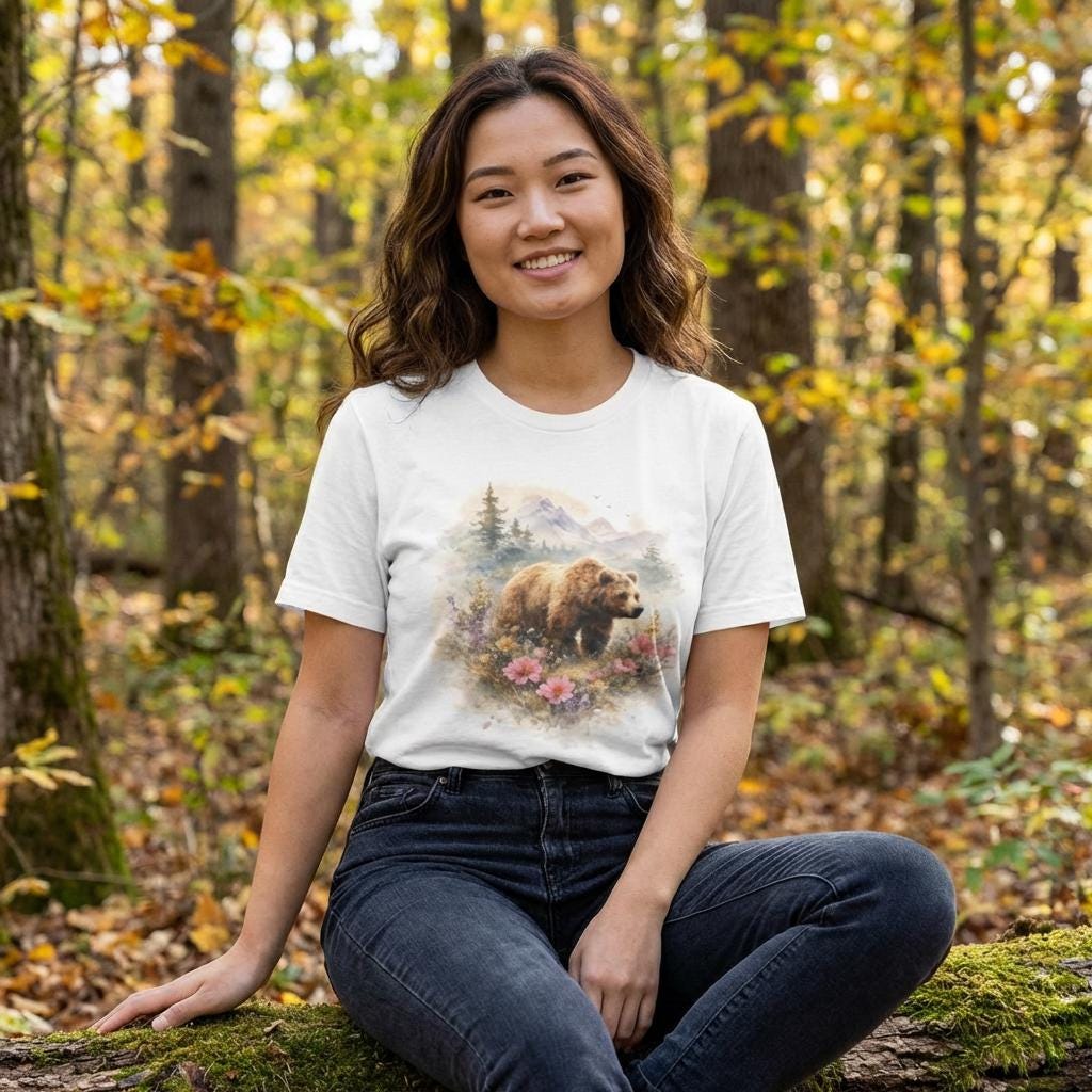 Alaska clothing by Evernorth Design - Bear Illustration T-Shirt | Mountain Nature Scene