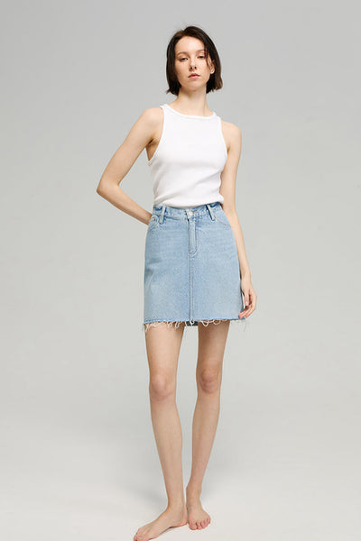 Coastal Light Denim Mini Skirt – High Rise Classic Fit | Evernorth