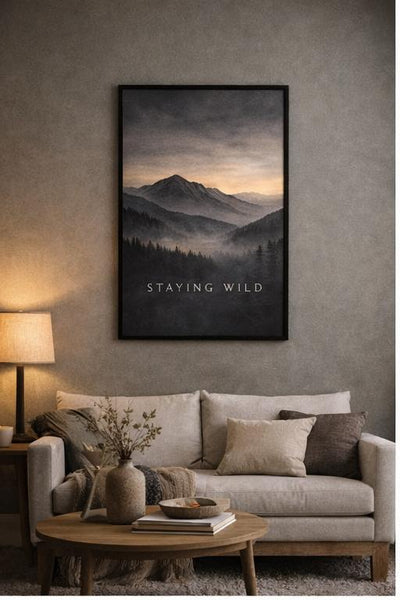 Staying - Wild, Moody Mountain Wall Art, product photo, nature-inspired Alaska-inspired wall art by Evernorth Design