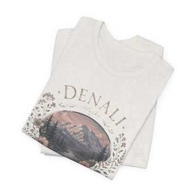Denali Vintage Mountain Tee, Scenic National Park Nature Shirt, product photo, Alaska-inspired and nature-inspired Alaska graphic tee by Evernorth Design