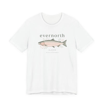 Evernorth Salmon Tee, Fishing & Coastal Graphic T-Shirt, product photo, nature-inspired coastal graphic tee by Evernorth Design