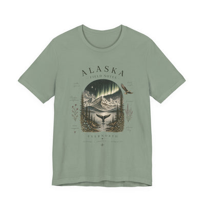 Graphic t-shirt with a vintage Alaska aurora scene of glowing peaks, a whale tail and soaring eagle by Evernorth — view 9