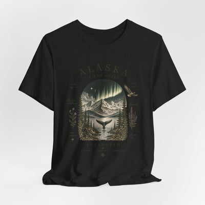 Graphic t-shirt with a vintage Alaska aurora scene of glowing peaks, a whale tail and soaring eagle by Evernorth — view 36