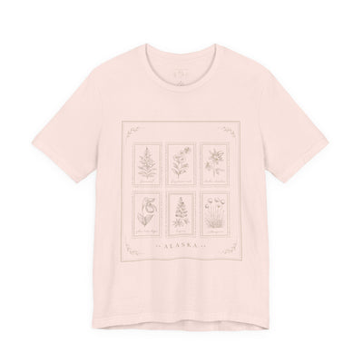 Botanical Tarot Tee, Minimal Floral Card Illustration T-Shirt, product photo, Alaska-inspired and nature-inspired Alaska graphic tee by Evernorth Design