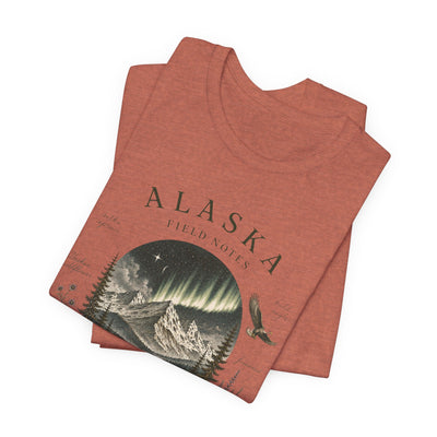Graphic t-shirt with a vintage Alaska aurora scene of glowing peaks, a whale tail and soaring eagle by Evernorth — view 17