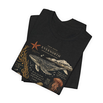 Ocean Wildlife Illustration Tee, Vintage Whale & Sea Creatures Graphic Shirt, product photo, nature-inspired coastal graphic tee by Evernorth Design