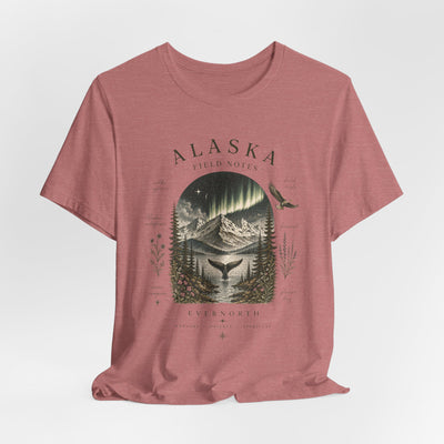 Graphic t-shirt with a vintage Alaska aurora scene of glowing peaks, a whale tail and soaring eagle by Evernorth — view 33