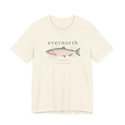 Evernorth Salmon Tee, Fishing & Coastal Graphic T-Shirt, product photo, nature-inspired coastal graphic tee by Evernorth Design
