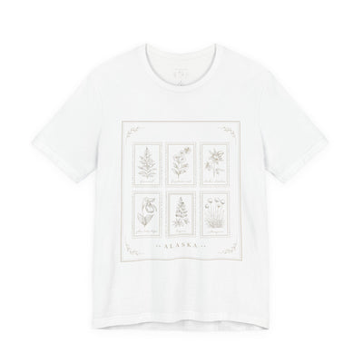 Botanical Tarot Tee, Minimal Floral Card Illustration T-Shirt, product photo, Alaska-inspired and nature-inspired Alaska graphic tee by Evernorth Design