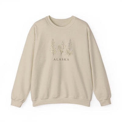 Northern Bloom Crewneck, Alaska Wildflowers Sweatshirt, product photo, Alaska-inspired and nature-inspired Alaska graphic tee by Evernorth Design