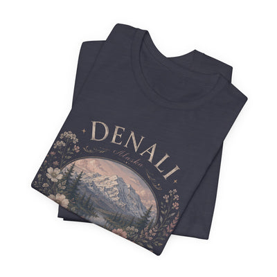 Denali Vintage Mountain Tee, Scenic National Park Nature Shirt, product photo, Alaska-inspired and nature-inspired Alaska graphic tee by Evernorth Design