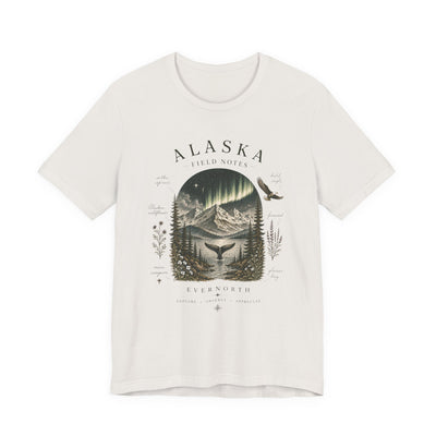 Graphic t-shirt with a vintage Alaska aurora scene of glowing peaks, a whale tail and soaring eagle by Evernorth — view 11