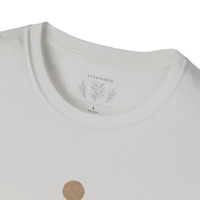 Minimalist Mountains T-Shirt, grounded. present. free. Nature Graphic Tee, product photo, nature-inspired graphic tee by Evernorth Design