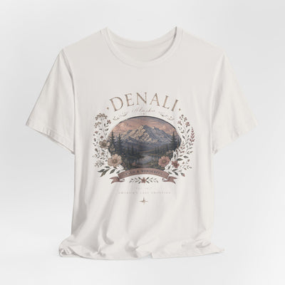 Denali Vintage Mountain Tee, Scenic National Park Nature Shirt, product photo, Alaska-inspired and nature-inspired Alaska graphic tee by Evernorth Design