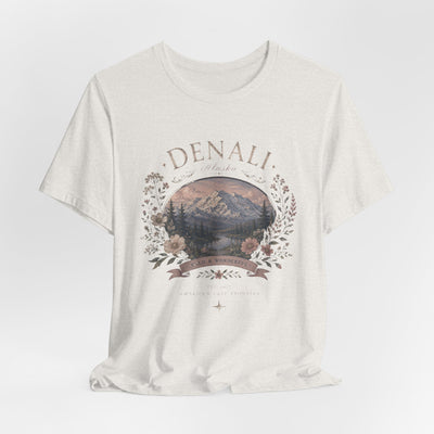 Denali Vintage Mountain Tee, Scenic National Park Nature Shirt, product photo, Alaska-inspired and nature-inspired Alaska graphic tee by Evernorth Design
