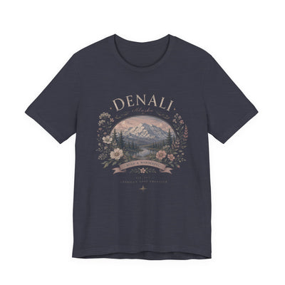 Denali Vintage Mountain Tee, Scenic National Park Nature Shirt, product photo, Alaska-inspired and nature-inspired Alaska graphic tee by Evernorth Design