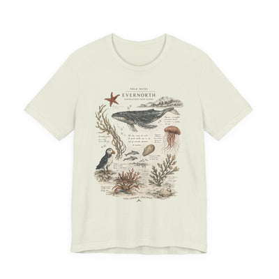 Ocean Wildlife Illustration Tee, Vintage Whale & Sea Creatures Graphic Shirt, product photo, nature-inspired coastal graphic tee by Evernorth Design