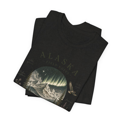 Graphic t-shirt with a vintage Alaska aurora scene of glowing peaks, a whale tail and soaring eagle by Evernorth — view 35