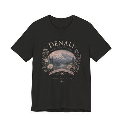 Denali Vintage Mountain Tee, Scenic National Park Nature Shirt, product photo, Alaska-inspired and nature-inspired Alaska graphic tee by Evernorth Design