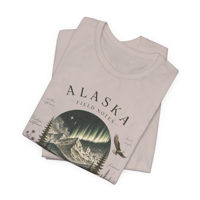 Graphic t-shirt with a vintage Alaska aurora scene of glowing peaks, a whale tail and soaring eagle by Evernorth — view 38