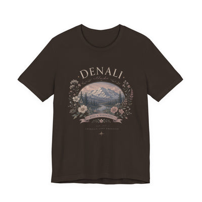 Denali Vintage Mountain Tee, Scenic National Park Nature Shirt, product photo, Alaska-inspired and nature-inspired Alaska graphic tee by Evernorth Design