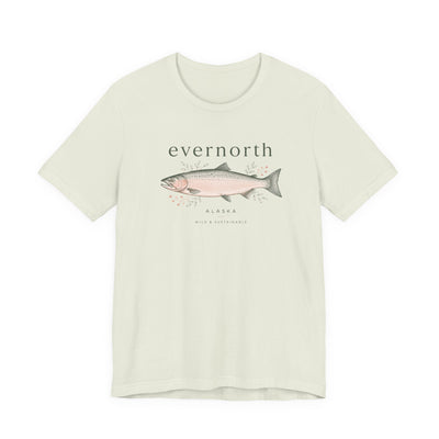 Evernorth Salmon Tee, Fishing & Coastal Graphic T-Shirt, product photo, nature-inspired coastal graphic tee by Evernorth Design