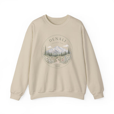 Denali Mountain Crewneck Sweatshirt, Scenic National Park Graphic, product photo by Evernorth Design