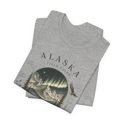 Graphic t-shirt with a vintage Alaska aurora scene of glowing peaks, a whale tail and soaring eagle by Evernorth — view 44