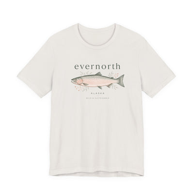 Evernorth Salmon Tee, Fishing & Coastal Graphic T-Shirt, product photo, nature-inspired coastal graphic tee by Evernorth Design