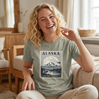 Postcard Stamp Tee, Alaska National Park, main product photo, Alaska graphic tee by Evernorth Design