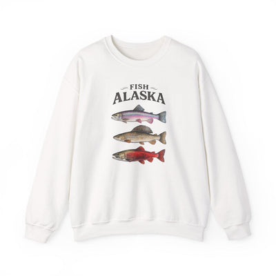 Fish Alaska Crewneck Sweatshirt, Salmon, Trout, Rockfish, product photo, Alaska-inspired and nature-inspired Alaska graphic tee by Evernorth Design