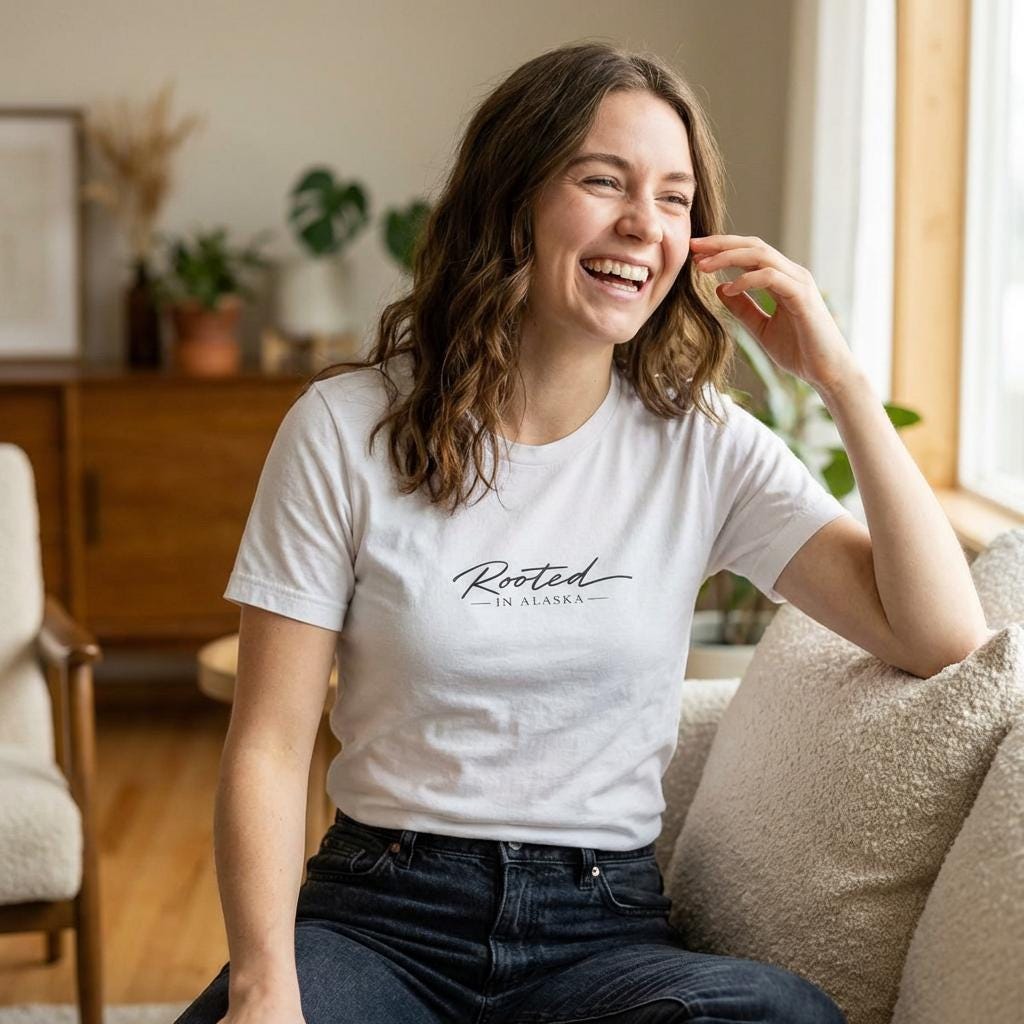 Rooted in Alaska T Shirt, Minimalist Mountain Tee, main product photo, Alaska-inspired and nature-inspired Alaska graphic tee by Evernorth Design