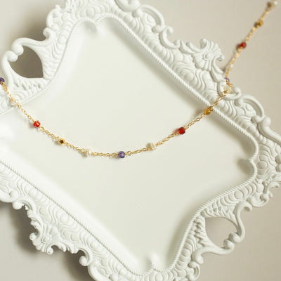 Golden Hour Beaded Chain Necklace, product photo, elevated everyday minimal jewelry by Evernorth Design