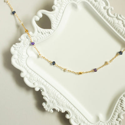 Golden Hour Beaded Chain Necklace, product photo, elevated everyday minimal jewelry by Evernorth Design