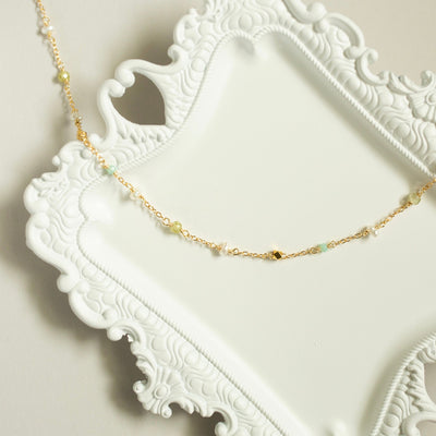 Golden Hour Beaded Chain Necklace, product photo, elevated everyday minimal jewelry by Evernorth Design
