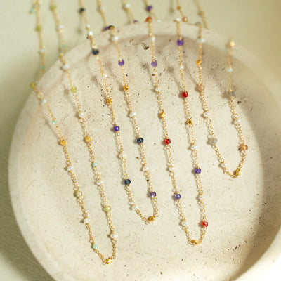 Golden Hour Beaded Chain Necklace, product photo, elevated everyday minimal jewelry by Evernorth Design