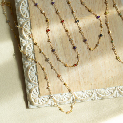 Golden Hour Beaded Chain Necklace, product photo, elevated everyday minimal jewelry by Evernorth Design