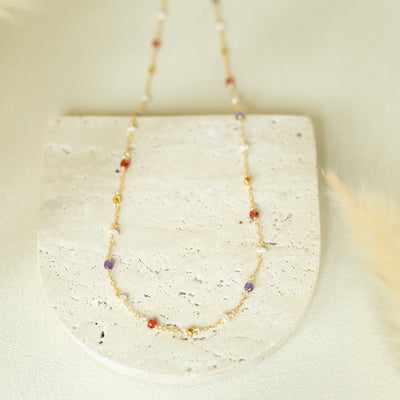 Golden Hour Beaded Chain Necklace, product photo, elevated everyday minimal jewelry by Evernorth Design