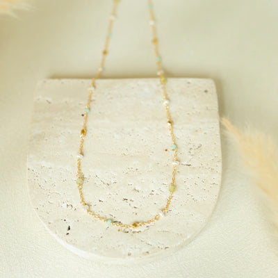 Golden Hour Beaded Chain Necklace, product photo, elevated everyday minimal jewelry by Evernorth Design