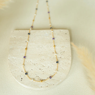 Golden Hour Beaded Chain Necklace, product photo, elevated everyday minimal jewelry by Evernorth Design