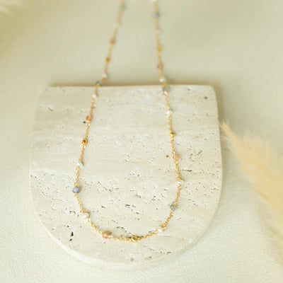 Golden Hour Beaded Chain Necklace, product photo, elevated everyday minimal jewelry by Evernorth Design