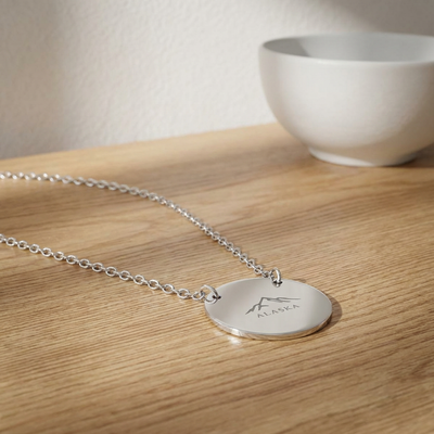 Mountain Engraving Circle Necklace | Round Pendant Necklace
