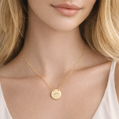 Mountain Engraving Circle Necklace | Round Pendant Necklace
