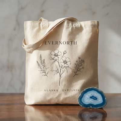 Evernorth Floral Canvas Tote Bag, Minimal Botanical Cotton Market Tote, product photo, nature-inspired everyday bag by Evernorth Design