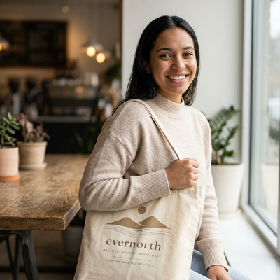 Evernorth Alaskan Life Style, Cotton Canvas Tote Bag, product photo, Alaska-inspired and nature-inspired everyday bag by Evernorth Design
