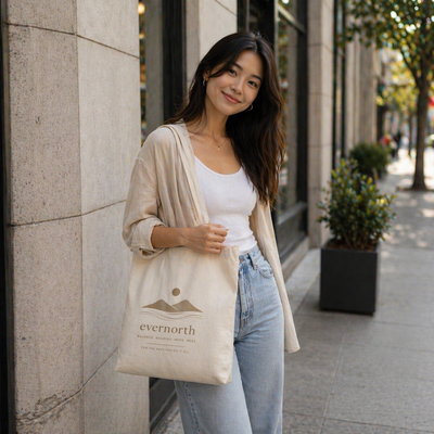 Evernorth Alaskan Life Style, Cotton Canvas Tote Bag, product photo, Alaska-inspired and nature-inspired everyday bag by Evernorth Design