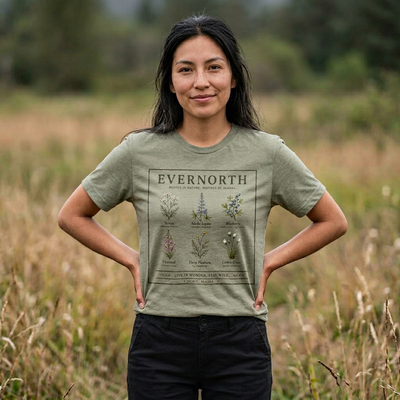 Evernorth Botanical Tee, Vintage Wildflower Illustration Shirt, product photo, botanical graphic tee by Evernorth Design