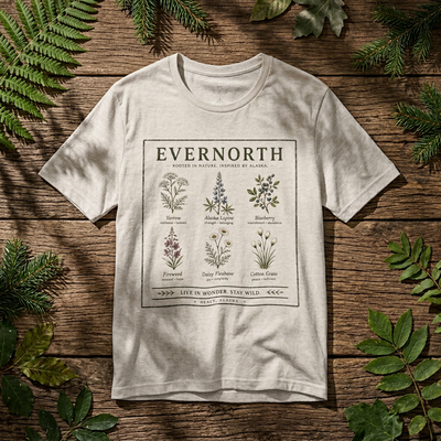 Evernorth Botanical Tee, Vintage Wildflower Illustration Shirt, product photo, botanical graphic tee by Evernorth Design